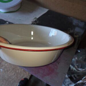 Enamelware basin bowl - white and red